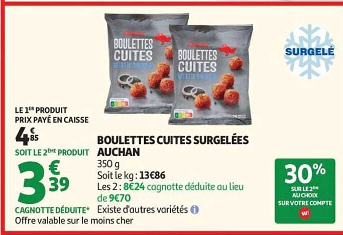 Boulettes cuites surgelées Auchan