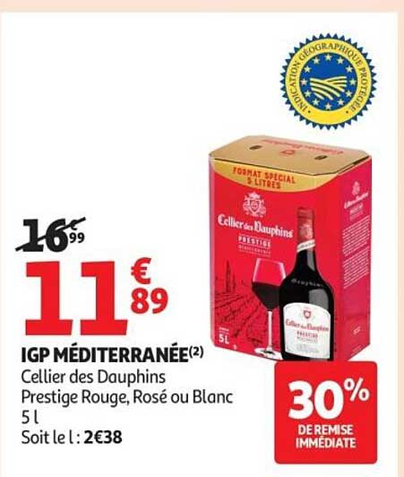 Cellier des Dauphins Prestige Rouge, Rosé ou Blanc 5 l
