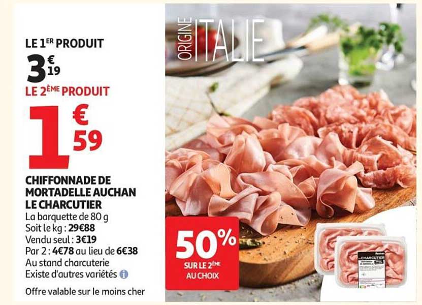CHIFFONNADE DE MORTADELLE AUCHAN LE CHARCUTIER