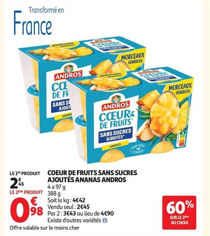 COEUR DE FRUITS SANS SUCRES AJOUTÉS ANANAS ANDROS