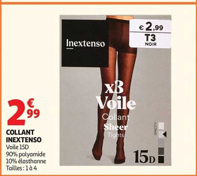 COLLANT INEXTENSO Voile 15D 90% polyamide 10% élasthanne Tailles : 1 à 4