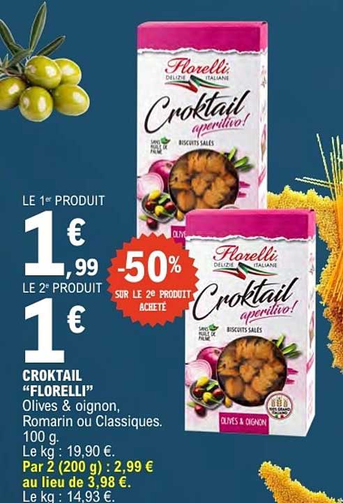 CROKTAIL "FLORELLI" Olives & oignon, Romarin ou Classiques. 100 g.