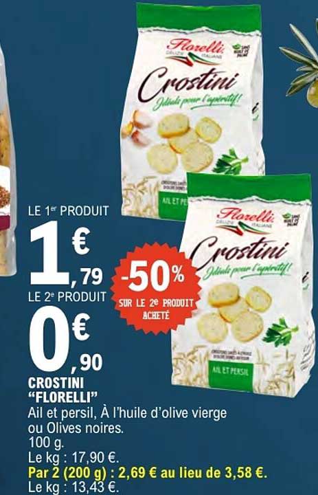 CROSTINI “FLORELLI” Ail et persil, à l'huile d'olive vierge ou Olives noires. 100 g.