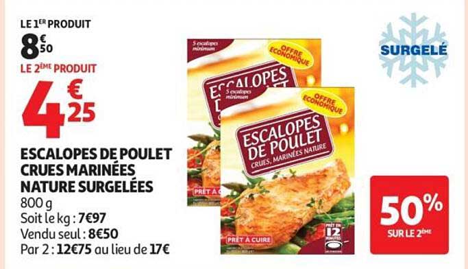 ESCALOPES DE POULET CRUES MARINÉES NATURE SURGELÉES