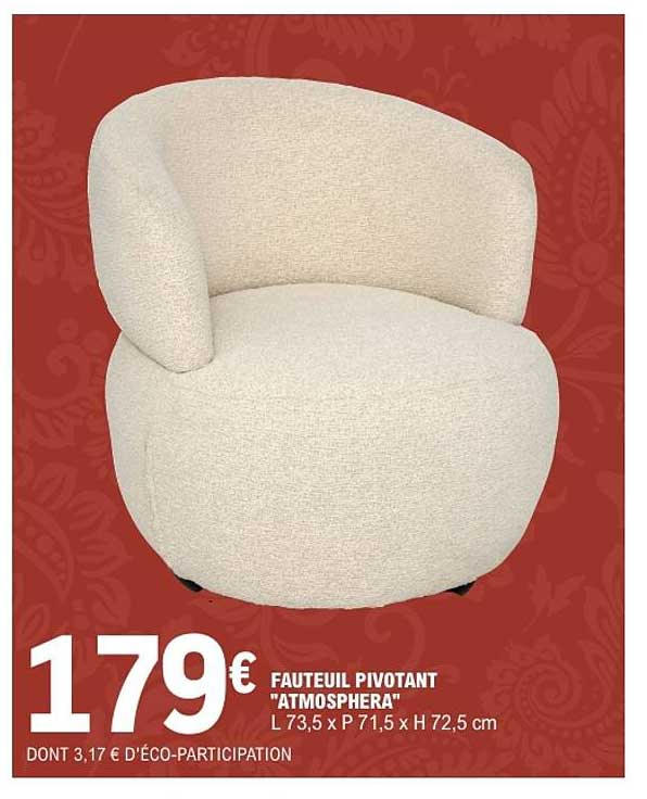 FAUTEUIL PIVOTANT "ATMOSPHEA" L 73,5 x P 71,5 x H 72,5 cm
