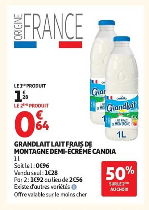 GRANDLAIT LAIT FRAIS DE MONTAGNE DEMI-ÉCRÉME CANDIA
