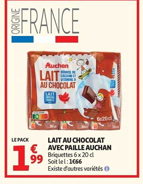 LAIT AU CHOCOLAT AVEC PAILLE AUCHAN