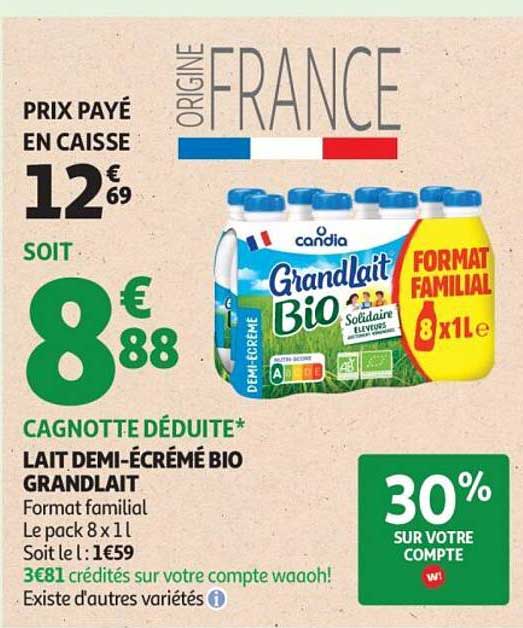 LAIT DEMI-ÉCRÉMÉ BIO GRANDLAIT