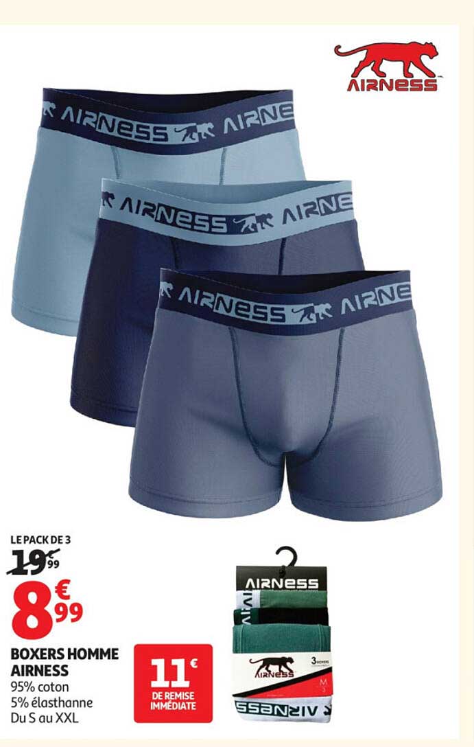 LE PACK DE 3 BOXERS HOMME AIRNESS
