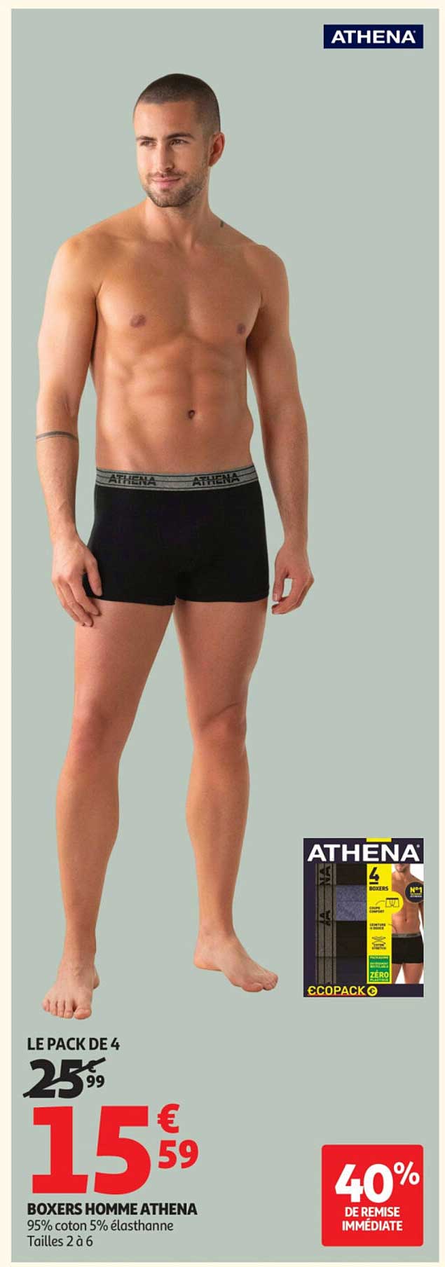 LE PACK DE 4 BOXERS HOMME ATHENA