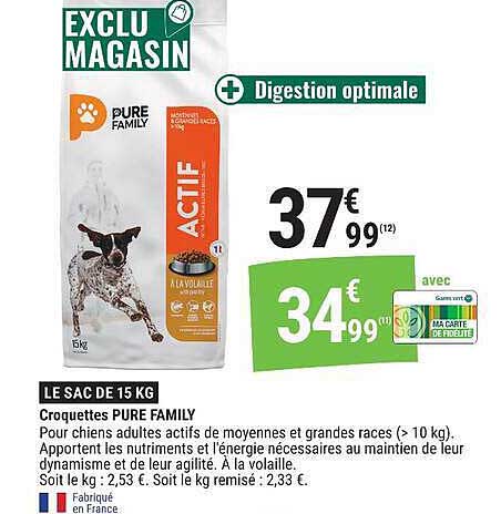 LE SAC DE 15 KG Croquettes PURE FAMILY
