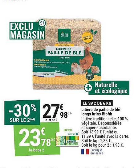 Litière de paille de blé longs brins Biofib