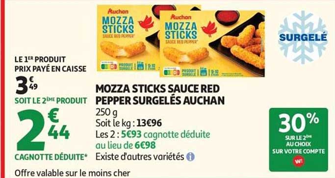 MOZZA STICKS SAUCE RED PEPPER SURGELÉS AUCHAN