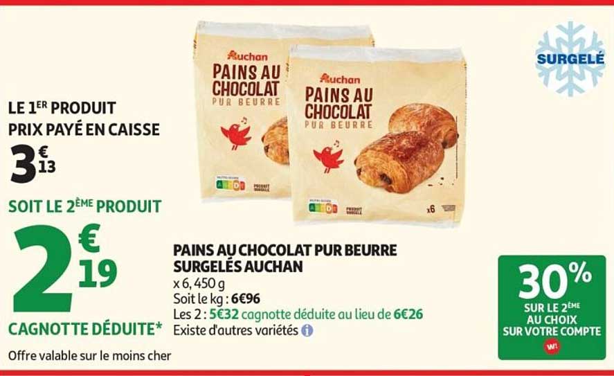 PAINS AU CHOCOLAT PUR BEURRE SURGELÉS AUCHAN