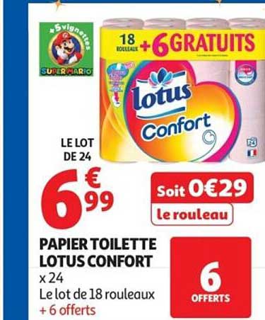 PAPIER TOILETTE LOTUS CONFORT x 24 Le lot de 18 rouleaux + 6 offerts