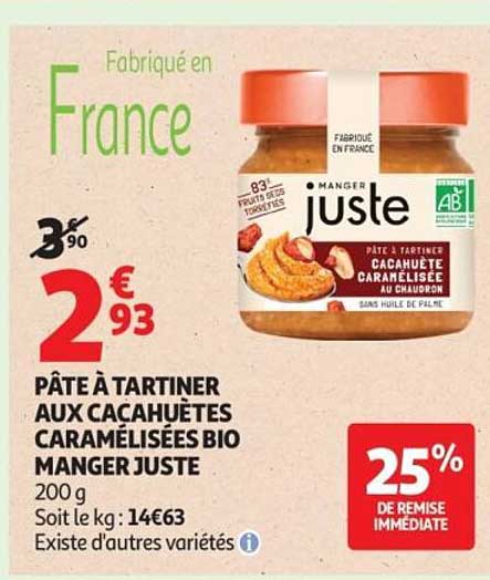 PÂTE À TARTINER AUX CACAHUÈTES CARAMÉLISÉES BIO MANGER JUSTE