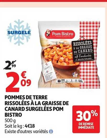 POMMES DE TERRE RISSOLÉES À LA GRAISSE DE CANARD SURGELÉES POM BISTRO