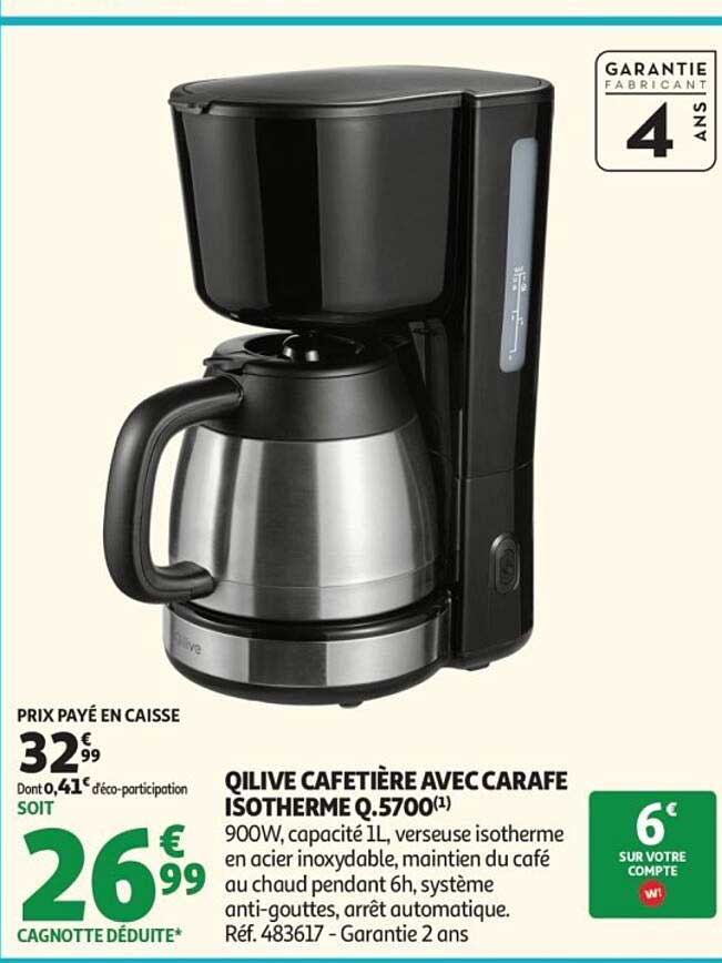 QILIVE CAFETIÈRE AVEC CARAFE ISOTHERME 0.570L