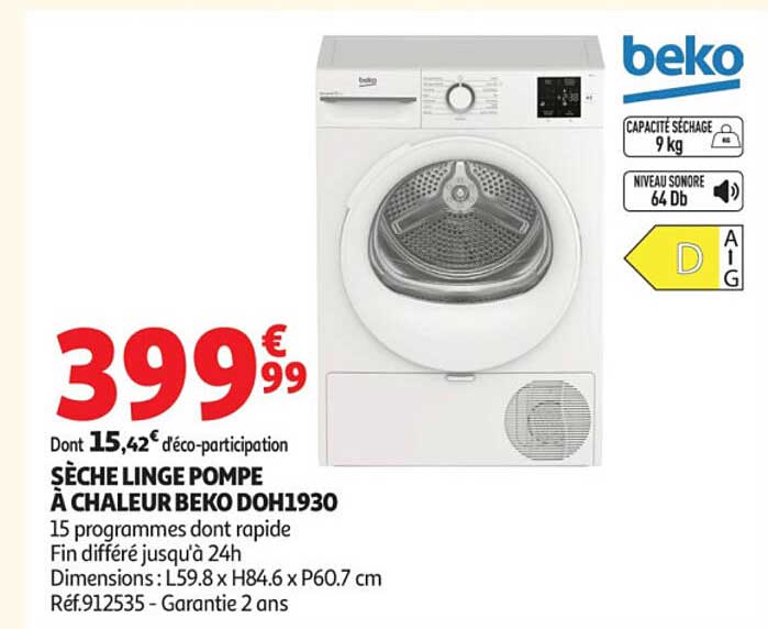 SÈCHE LINGE POMPE À CHALEUR BEKO DOH1930