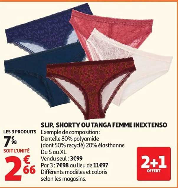 SLIP, SHORTY OU TANGA FEMME INEXTENSO