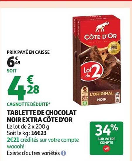 TABLETTE DE CHOCOLAT NOIR CÔTE D'OR