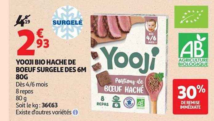 YOOJI BIO HACHE DE BOEUF SURGELE DES 6M 80G