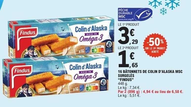 16 BÂTONNETS DE COLIN D'ALASKA MSC SURGELÉS "FINDUS"