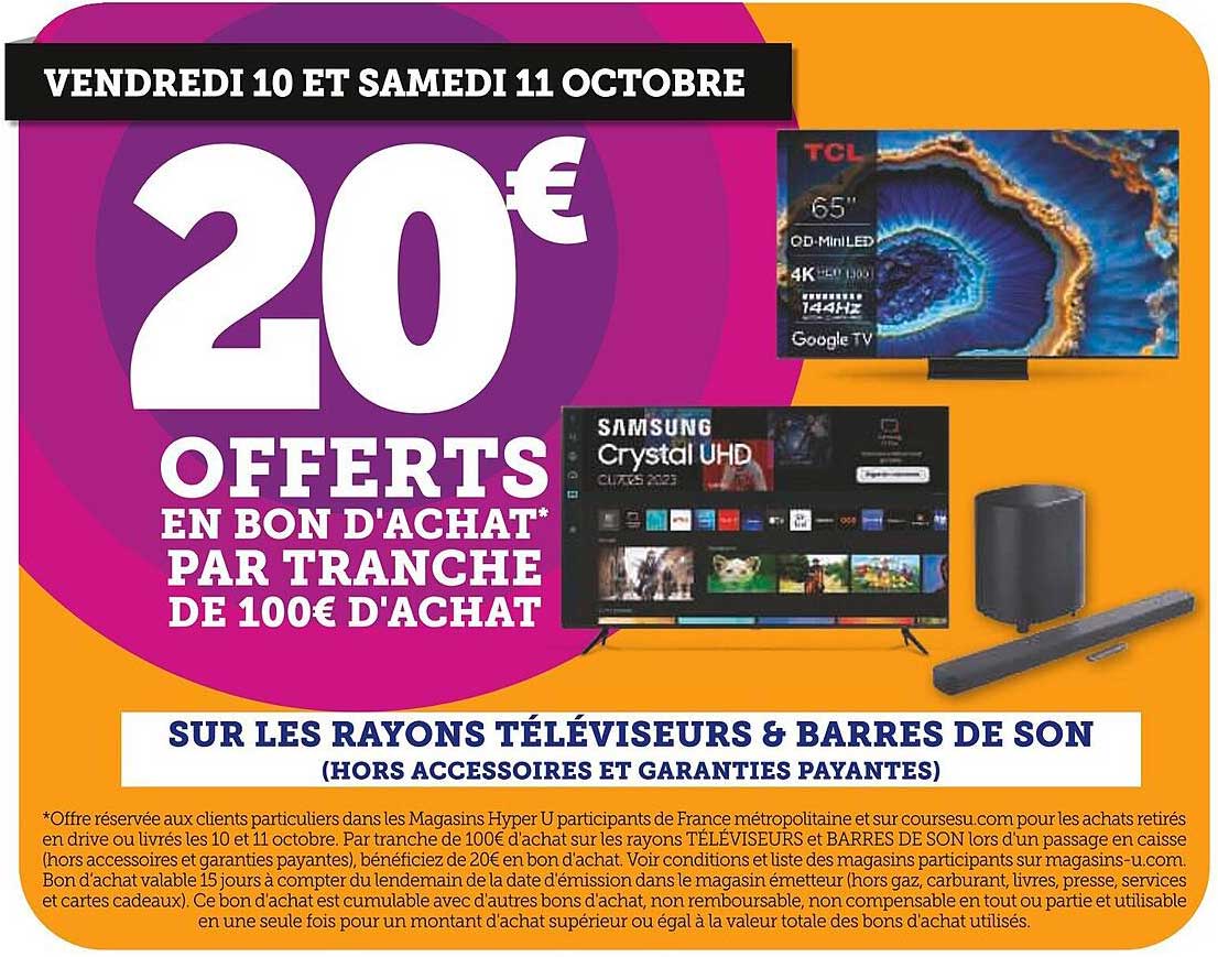 20€ offerts en bon d'achat par tranche de 100€ d'achat
