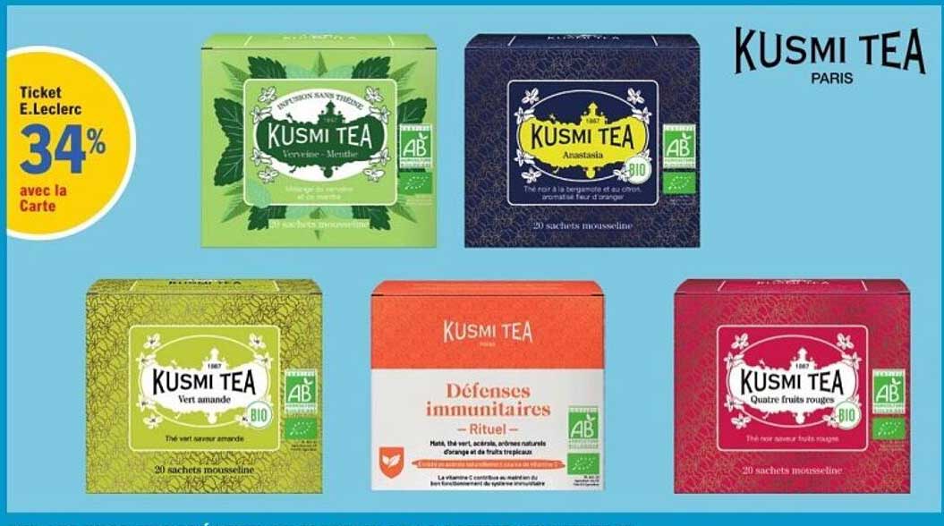34% de réduction sur les thés Kusmi Tea avec la carte E.Leclerc