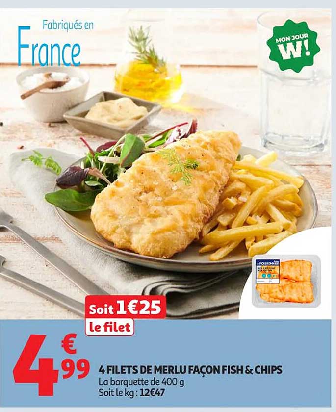 4 FILETS DE MERLU FAÇON FISH & CHIPS