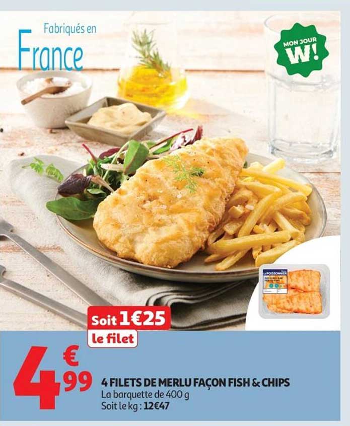 4 FILETS DE MERLU FAÇON FISH & CHIPS