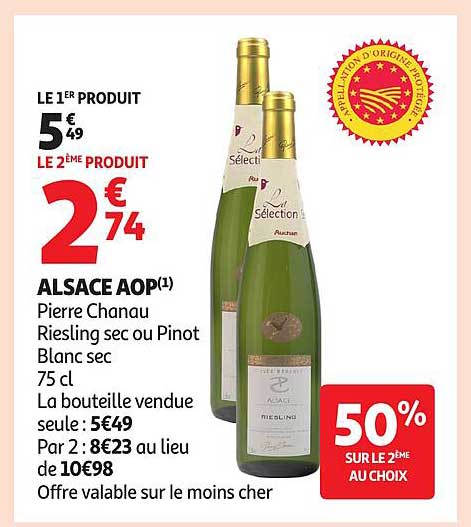 ALSACE AOP Pierre Chanau Riesling sec ou Pinot Blanc sec 75 cl