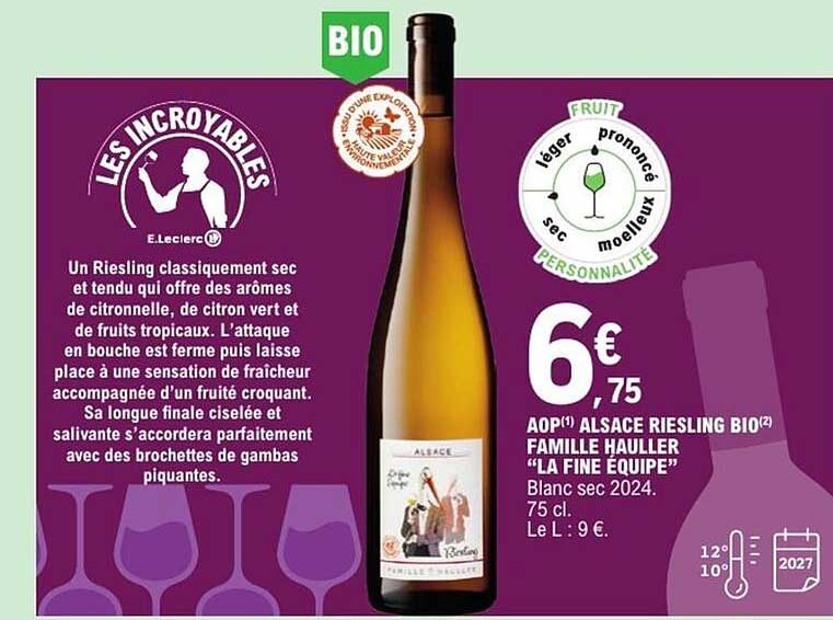 AOP Alsace Riesling Bio Famille Hauller "La Fine Équipe"