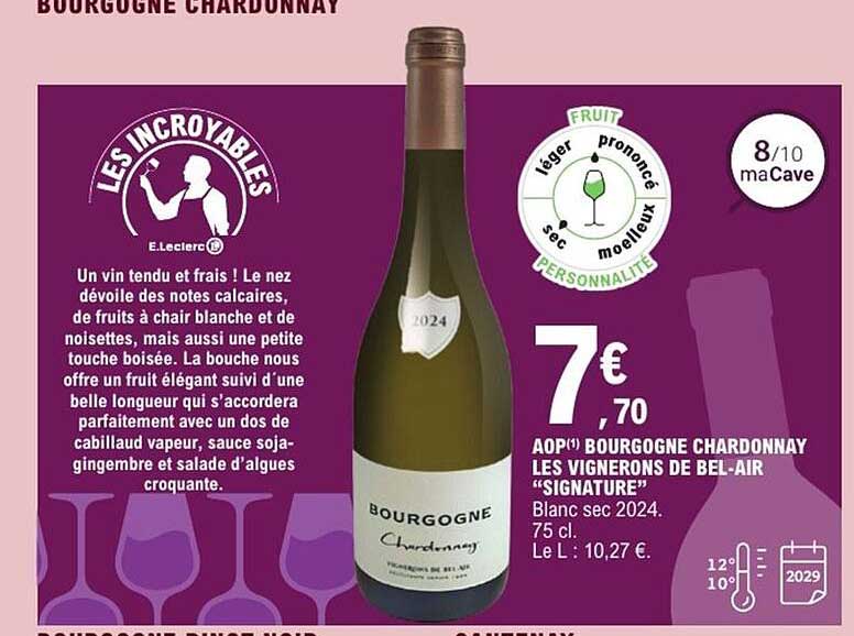 AOP Bourgogne Chardonnay Les Vignerons de Bel-Air "Signature"