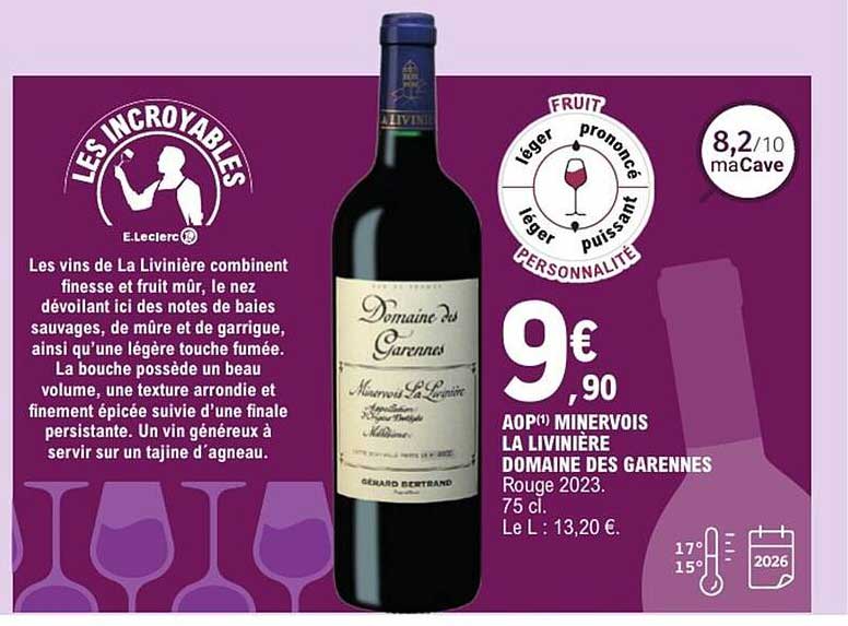 AOP(*** ) Minervois La Livinière Domaine des Garennes Rouge 2023