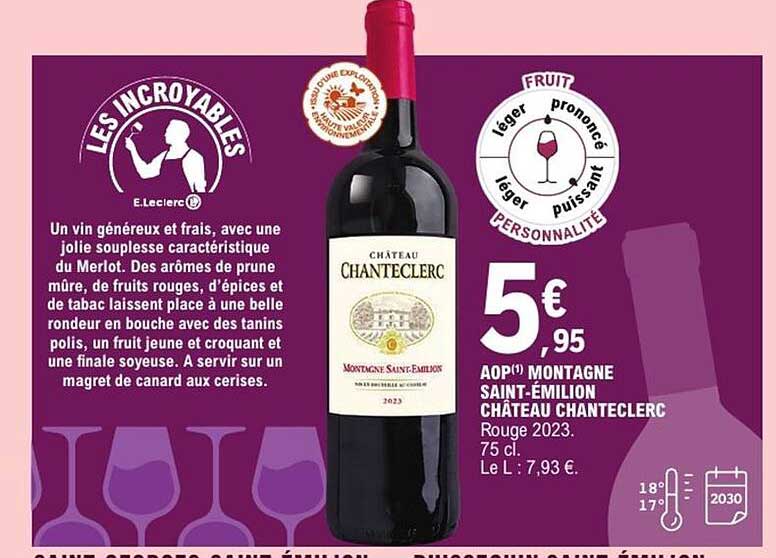 AOP Montagne Saint-Émilion Château Chanteclerc Rouge 2023
