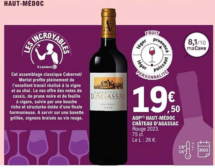 AOP(1) HAUT-MÉDOC CHÂTEAU D’AGASSAC Rouge 2023