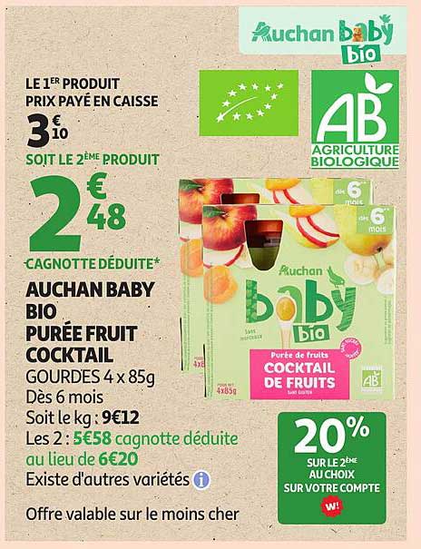 AUCHAN BABY BIO PURÉE FRUIT COCKTAIL