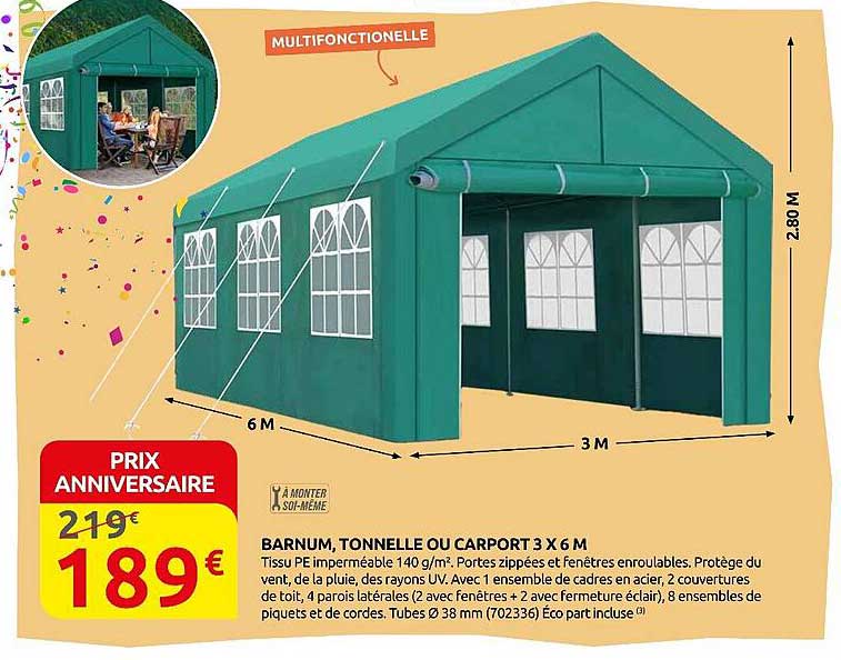 BARNUM, TONNELLE OU CARPORT 3 X 6 M