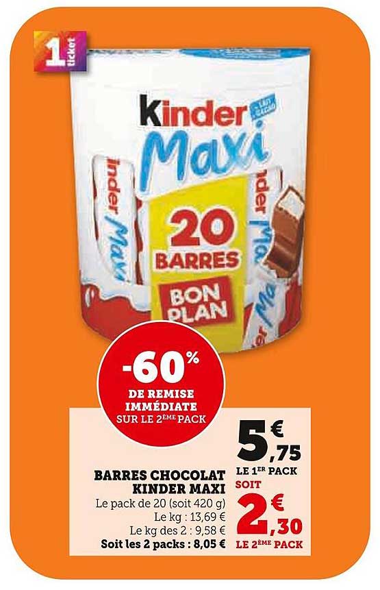 BARRES CHOCOLAT KINDER MAXI