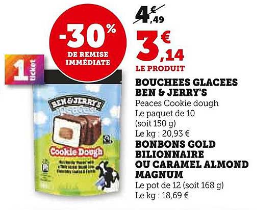 BOUCHEES GLACEES BEN & JERRY'S Peaces Cookie dough