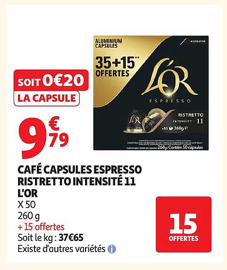 CAFE CAPSULES ESPRESSO RISTRETTO INTENSITE 11 L'OR