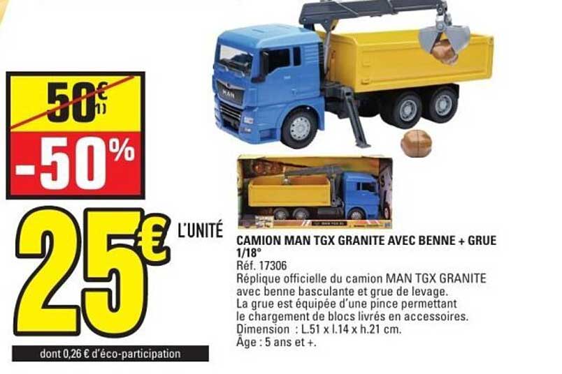 CAMION MAN TGX GRANITE AVEC BENNE + GRUE 1/18