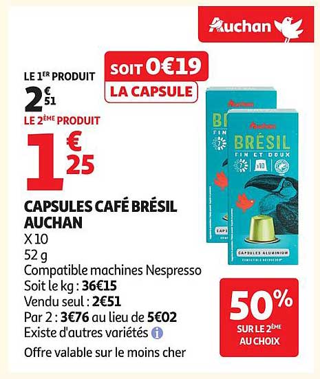 CAPSULES CAFÉ BRÉSIL AUCHAN