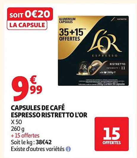 CAPSULES DE CAFÉ ESPRESSO RISTRETTO L'OR