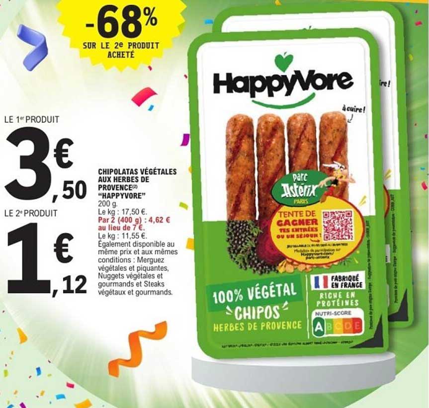 CHIPOLATAS VÉGÉTALES AUX HERBES DE PROVENCE HAPPYWORE
