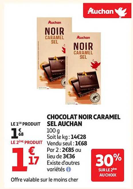 CHOCOLAT NOIR CARAMEL SEL AUCHAN