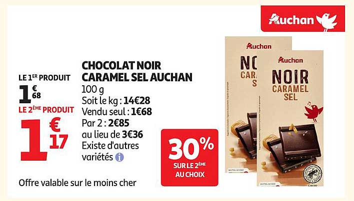 CHOCOLAT NOIR CARAMEL SEL AUCHAN