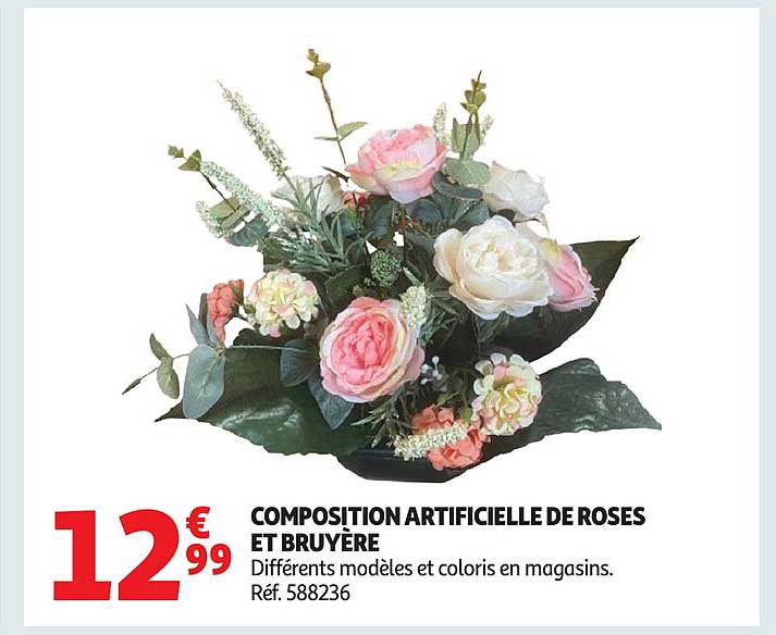 COMPOSITION ARTIFICIELLE DE ROSES ET BRUYÈRE
