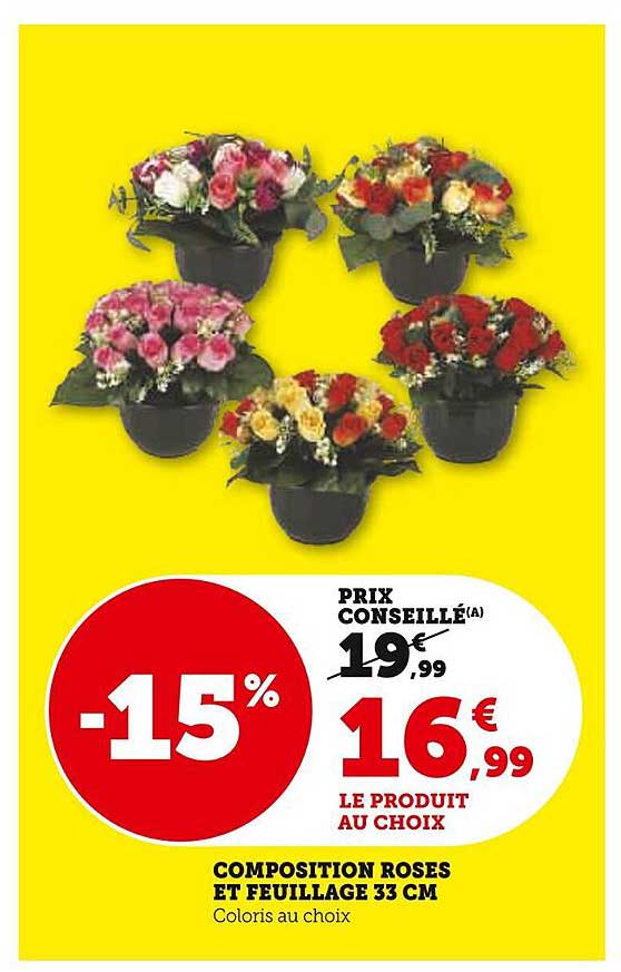 Composition Roses et Feuillage 33 cm